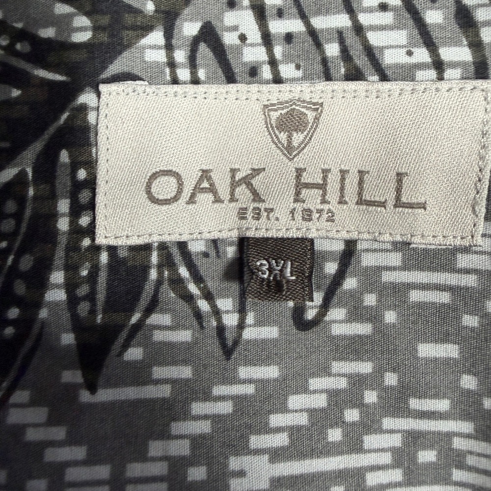 Oak Hill Button Down Shirt Mens 3XL Grey Black Tropical Leaf Cotton Big Tall - Picture 4 of 8